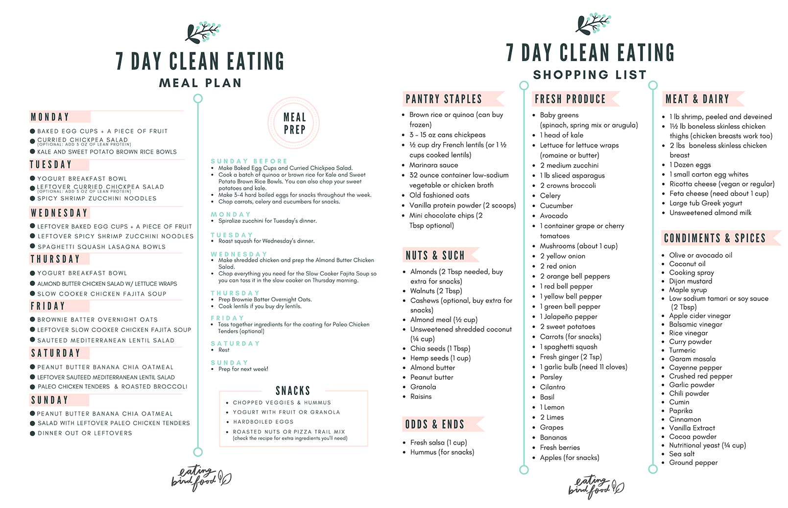 Clean Eating Meal Plan With Grocery List