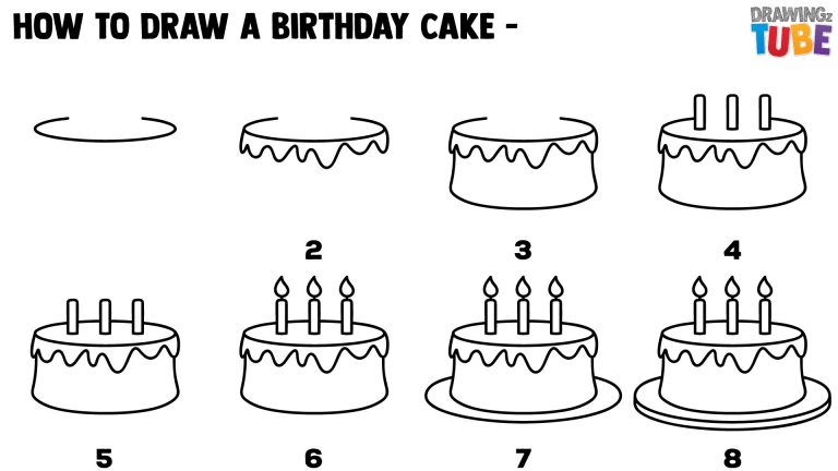 Simple Cake Drawing Step By Step