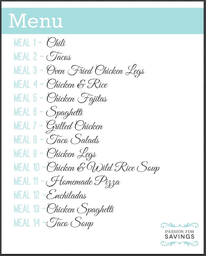 Weekly Meal Plan For 2