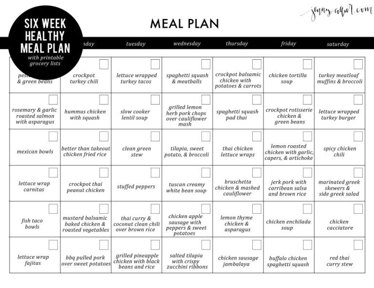 Healthy Meal Plan With Grocery List