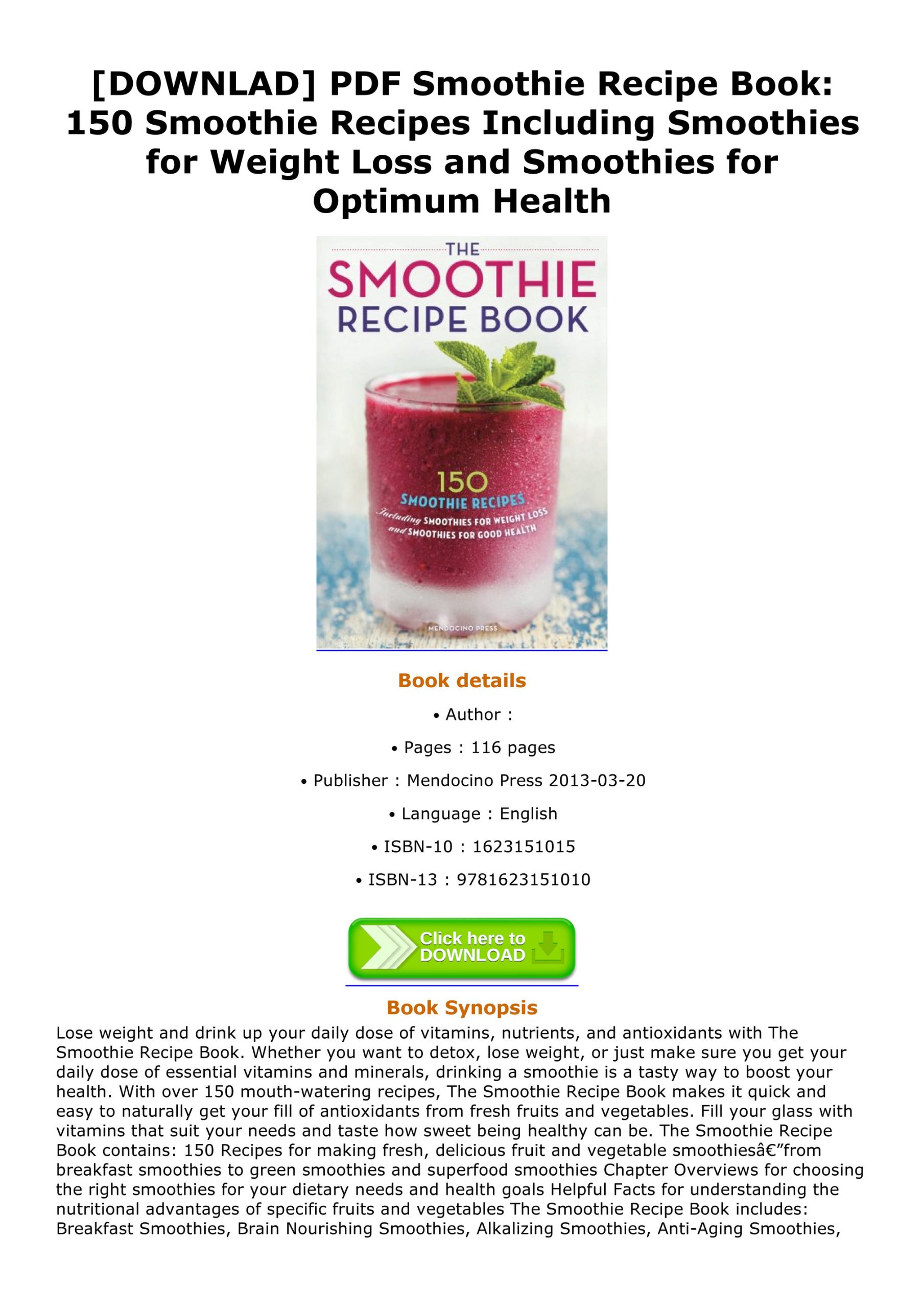 Best Smoothie Recipe Book 2018 Pdf