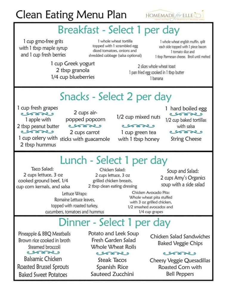 Clean Eating Meal Plan Week 1